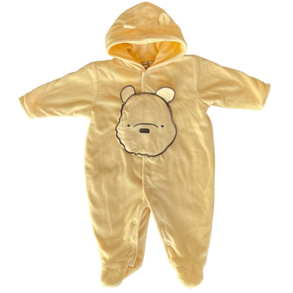 Disney Winnie the Pooh Pastel Yellow Fleece Padded Winter Hooded Jumper 6-9 MO